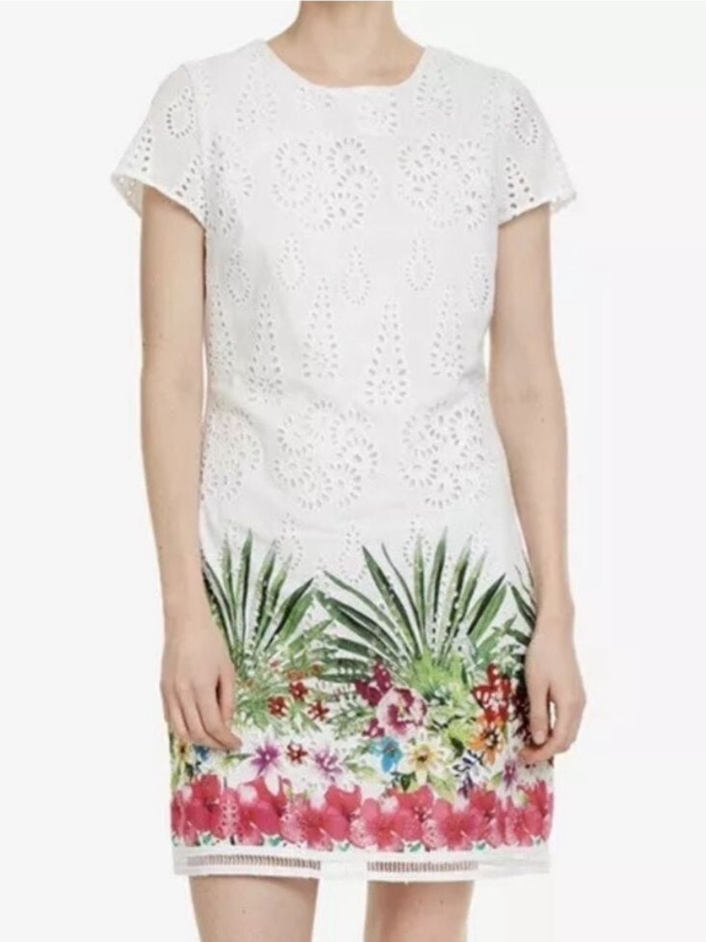 Desigual White and Pink Sheath Mini Dress Resort Wear